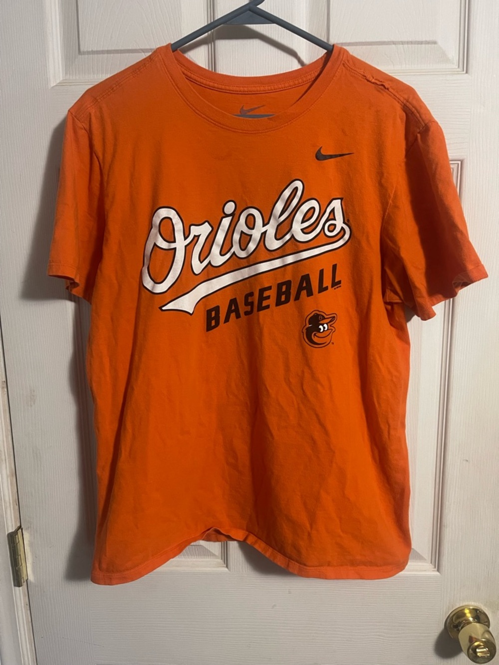 Nike Baltimore Orioles Orange Crew Neck T-Shirt with Gray Print